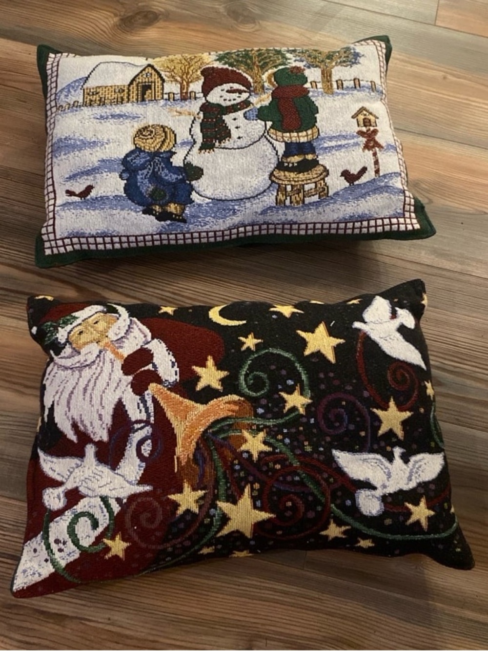 Set of Vintage Christmas Santa & Snowman Decorative Throw Pillows
